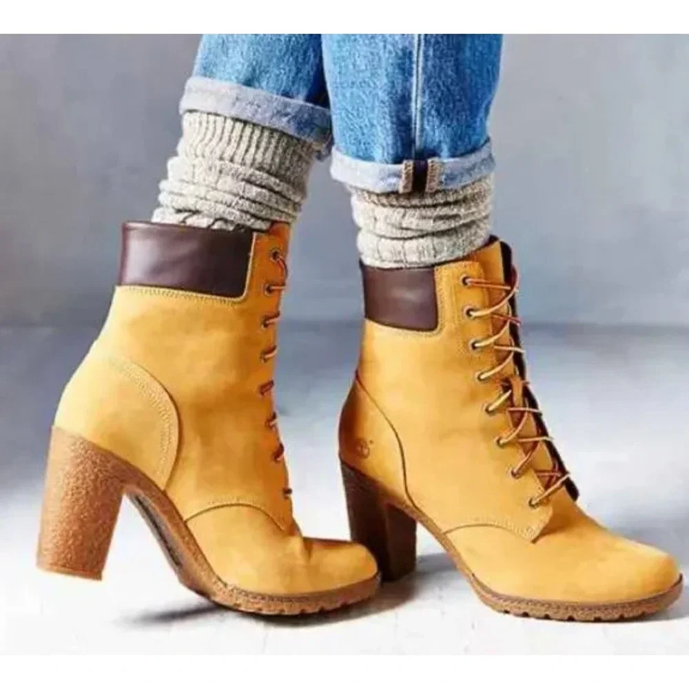 Timberland Wheat and Dark Brown Lace-Up Heel Ankle Boots